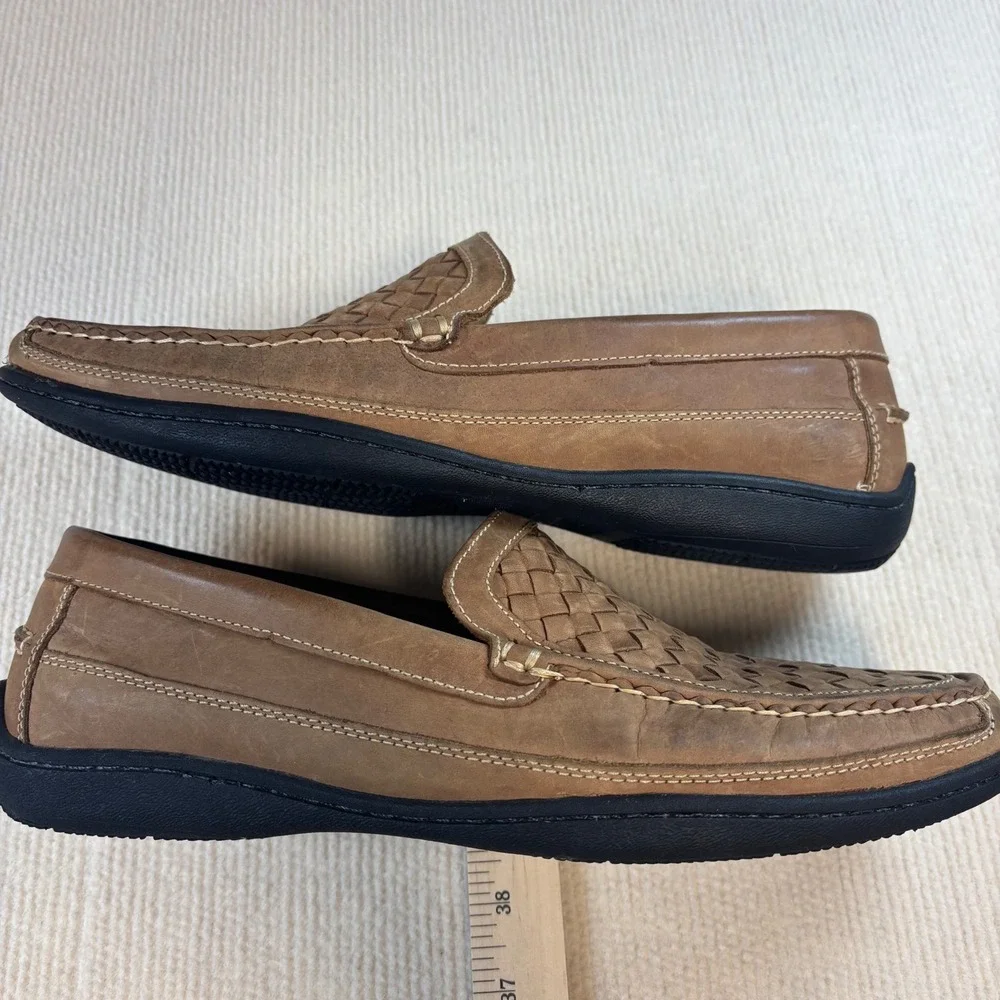 Johnston and‎ Murphy Mens 10M Tidwell Woven Leather Loafers Tan Brown JM Flex